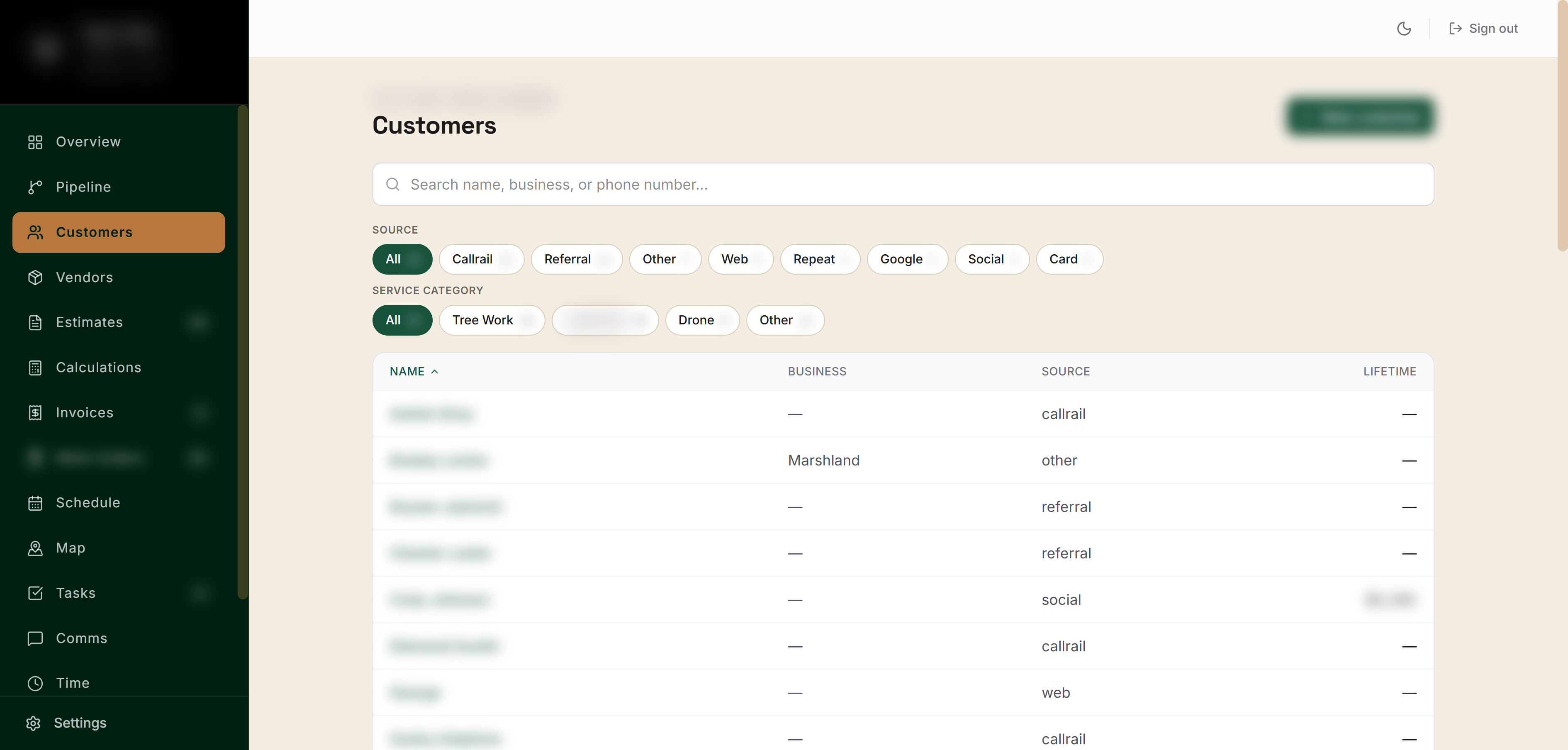 Customer list with automatic lead-source tagging
